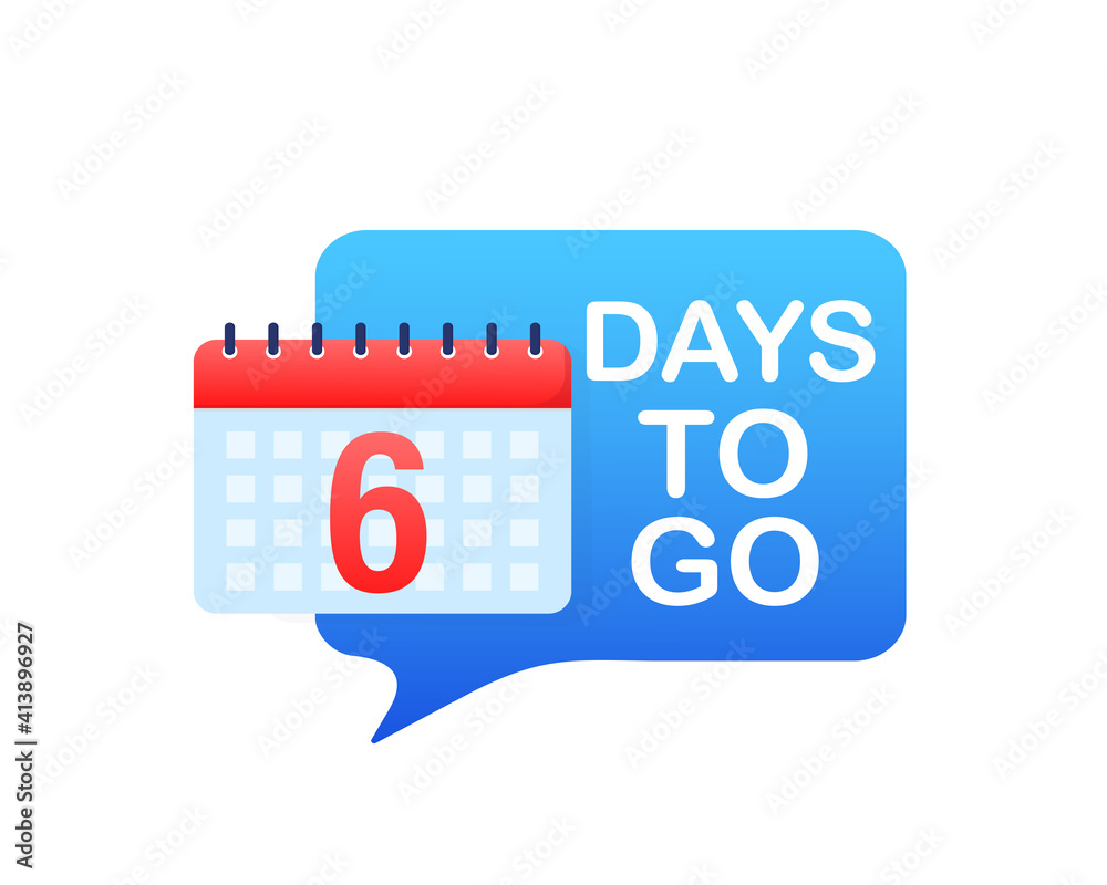 6 days to go in modern style. Special offer badge. Web design. Sale tag. Vector illustration. 6 days to go in modern style. Special offer badge. Web design. Sale tag. Vector illustration.