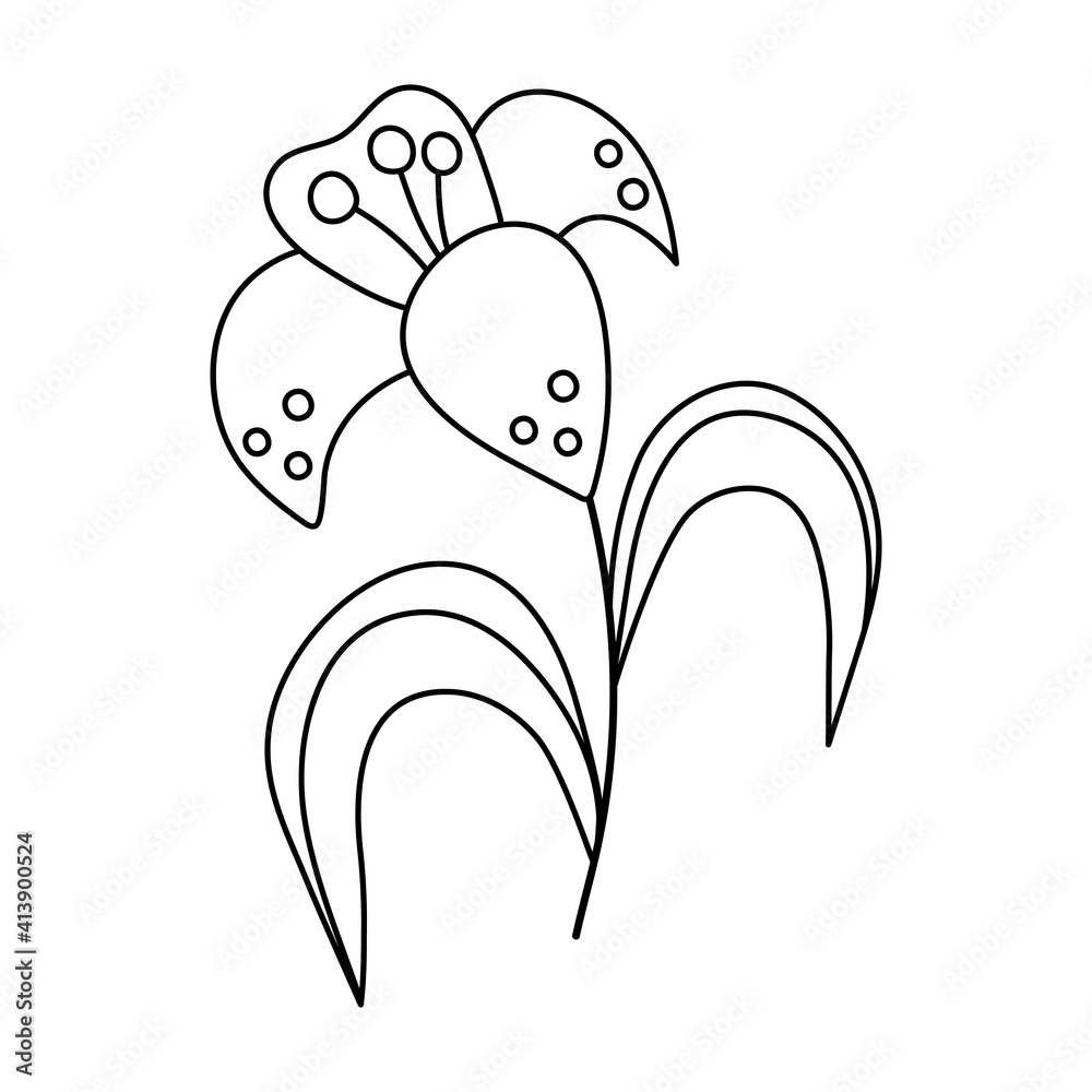 Vector black and white lily icon. Easter symbol flower outline