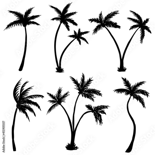 Coconut palm tree silhouette illustration