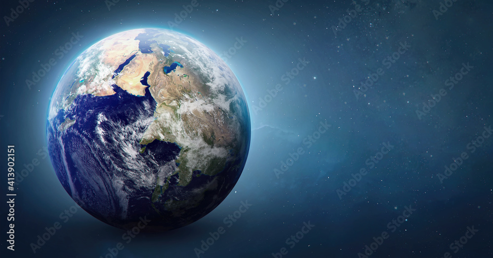 Sphere of Earth planet in outer space. Blue ocean and continents. Solar system element. Elements of this image furnished by NASA Sphere of Earth planet in outer space. Blue ocean and continents. Solar system element. Elements of this image furnished by NASA