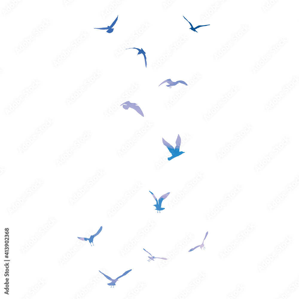 Watercolour silhouette of flying birds seagulls on white background. Inspirational body flash tattoo ink of sea birds. Vector.