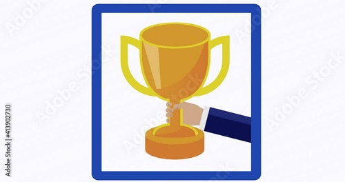 Hand holding a winner cup animation