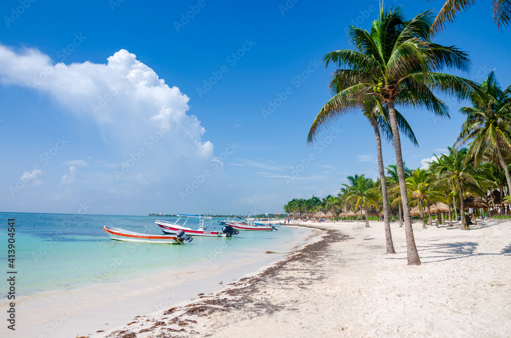 View of  tropical caribbean Akumal Beach - Tulum, Yucatan, Mexico