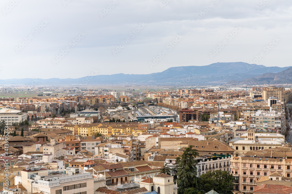 view of the rooftops and city of Granada in Andalusia