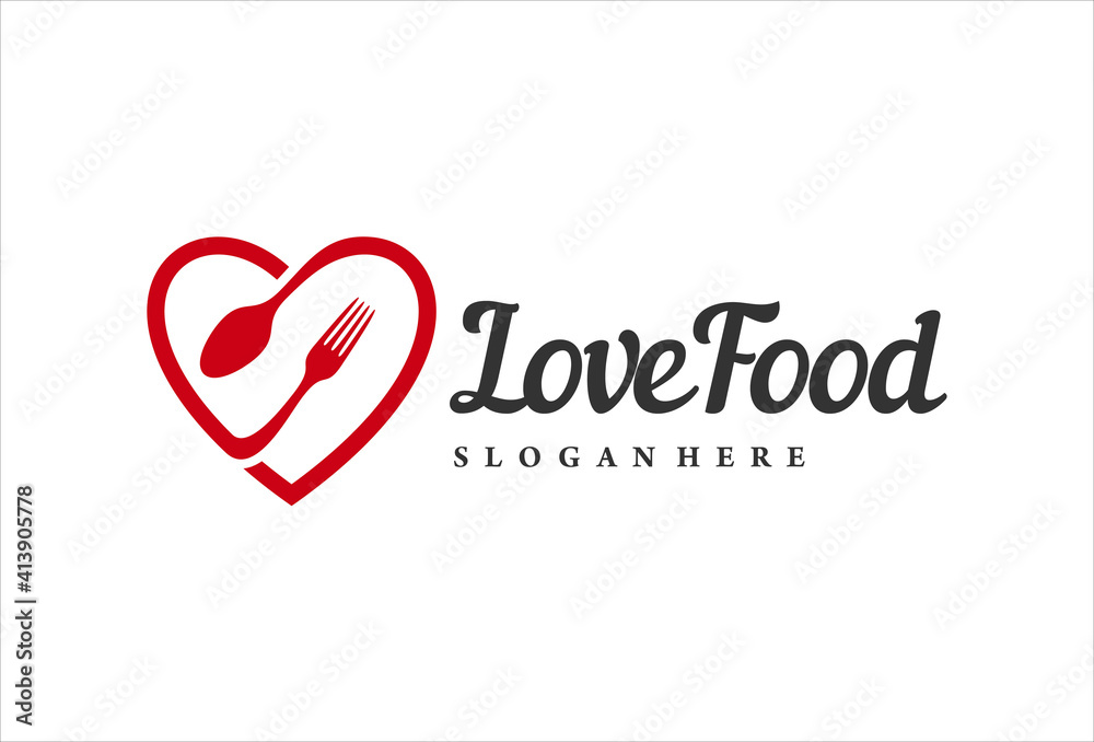 Love food restaurant logo design template, vector illustration.