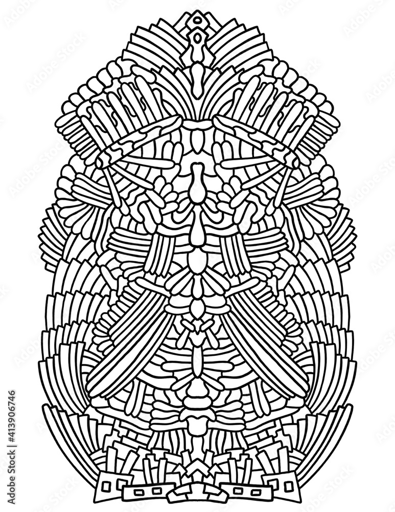 Abstract black and white coloring illustration - fancy symmetrical mosaic - obrazy, fototapety, plakaty 