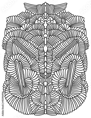 Abstract black and white coloring illustration - fancy symmetrical mosaic