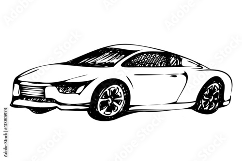 Hand drawn car sketch. Car abstract vector design concept. View of hand drawn car model. © lada022