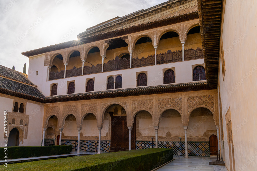 the Patio de Arrayanes in the Nazaries Palace in the Alhambra in Granada