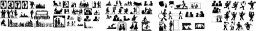 SIlhouettes of people in various actions, jobs and scenarios.