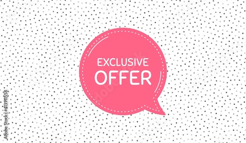 Exclusive offer. Pink speech bubble on polka dot pattern. Sale price sign. Advertising discounts symbol. Thought speech balloon on polka dot background. Vector
