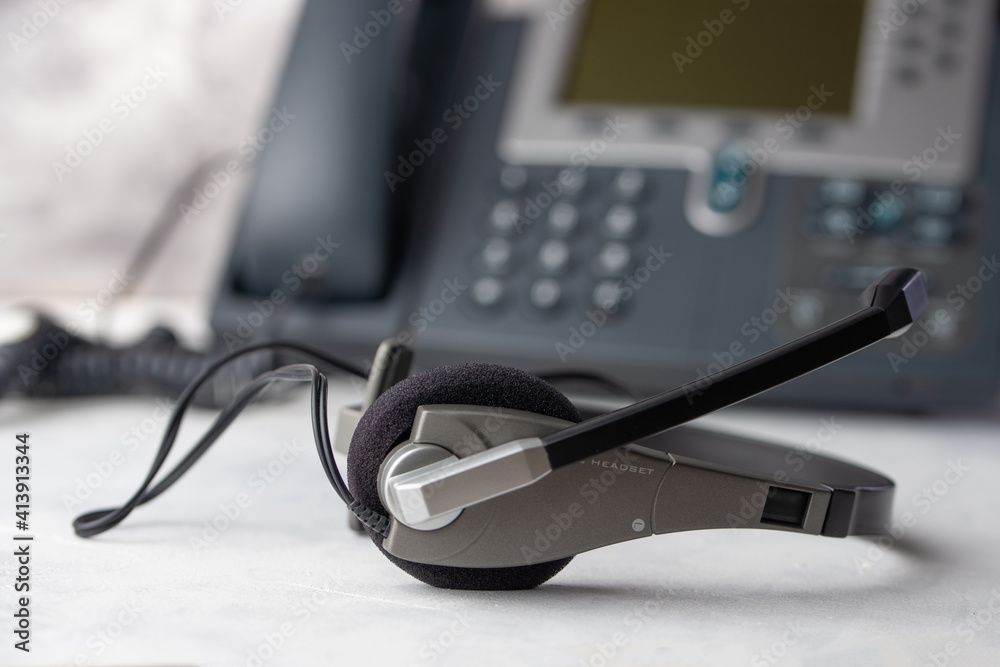VOIP headset earphone phone concept for communication, it is support, call center and customer service VOIP headset earphone phone concept for communication, it is support, call center and customer service