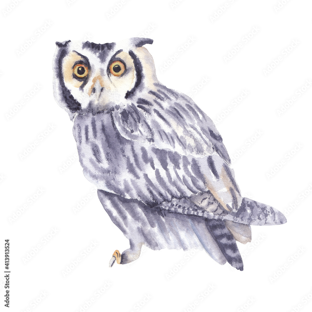 Fototapeta premium Watercolor halloween animal illustration. Black spooky scary hand painted hand drawn animals High resolution isolated on white Halloween party decor, stickers and planner clip art, graphics. 