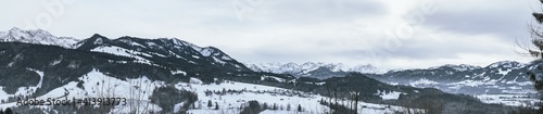 Panoramic view of the Alps in winter in Sonthofen, Allgäu, Germany
