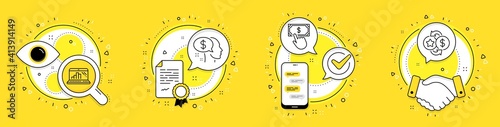 Graph laptop, Pay and Payment click line icons set. Licence, cell phone and deal vector icons. Loyalty points sign. Mobile report, Beggar, Financial transfer. Change dollar. Finance set. Vector