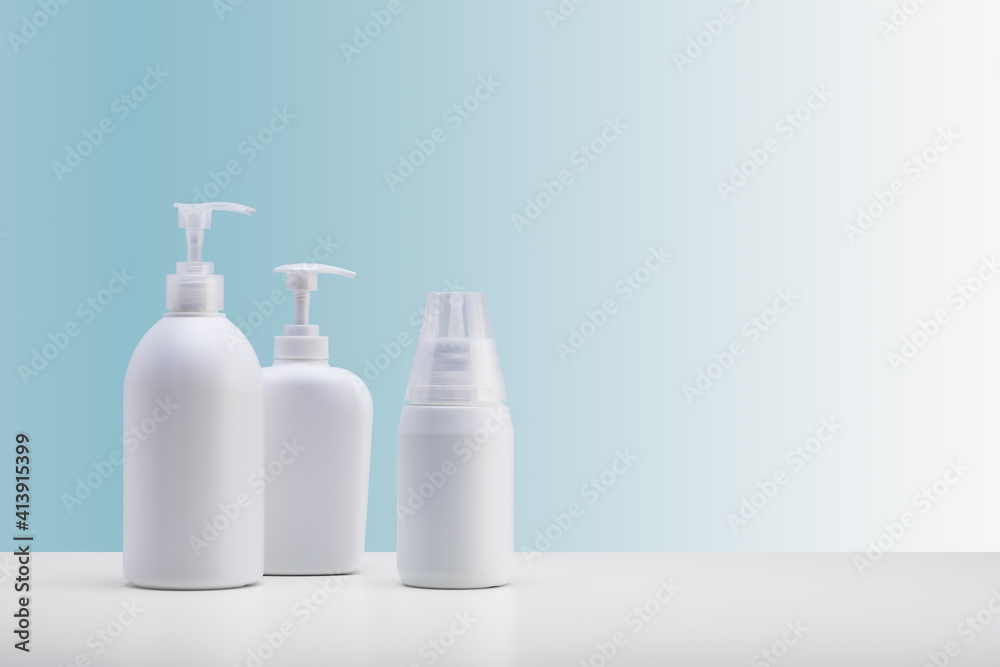 set of white cosmetic dispensers whit path set of white cosmetic dispensers whit path