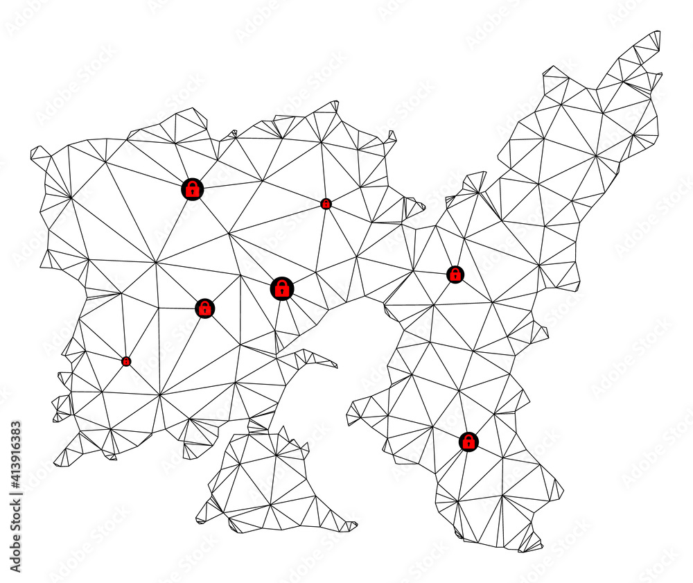 Polygonal mesh lockdown map of Lemnos Island. Abstract mesh lines and ...