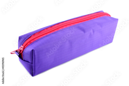 Purple pencil case on a white background.
