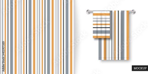Striped seamless pattern. Abstract background with gray, orange lines. Vector illustration vertical stripes. Repeating texture. Ornament in stripe. Design paper, wallpaper, textile, fabric. Mockup.