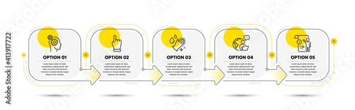 Click hand, Thoughts and Manual doc line icons set. Timeline process flowchart. Washing hands sign. Direction finger, Business work, Project info. Gloves. People set. Vector