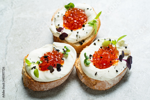 canape with caviar and herbs