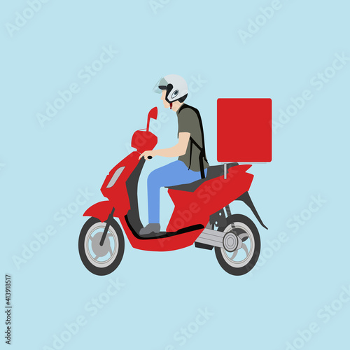 Courier on a moped. Courier delivery