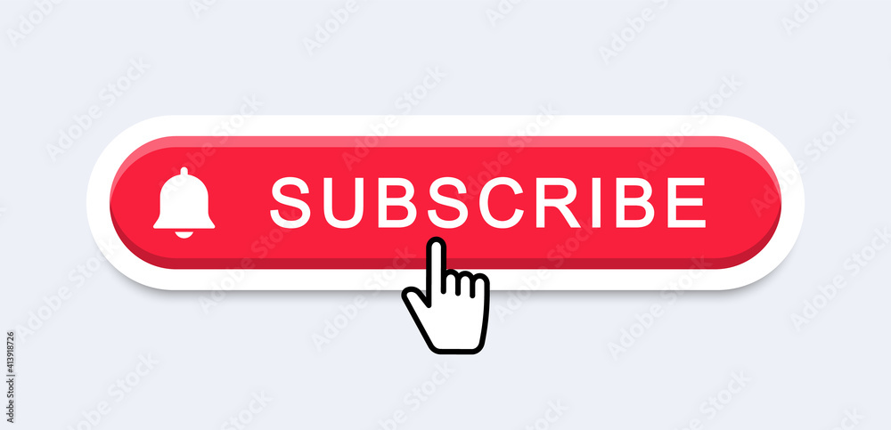 Subscribe button with hand cursor. Subscribe to video channel. Web button for promotion and marketing. Vector illustration. Subscribe button with hand cursor. Subscribe to video channel. Web button for promotion and marketing. Vector illustration.