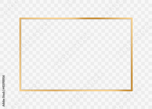 Gold shiny frame. Golden glowing rectangular border. Vector illustration.