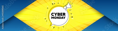 Cyber Monday Sale. Background with offer speech bubble. Special offer price sign. Advertising Discounts symbol. Best advertising coupon banner. Cyber monday badge shape message. Vector