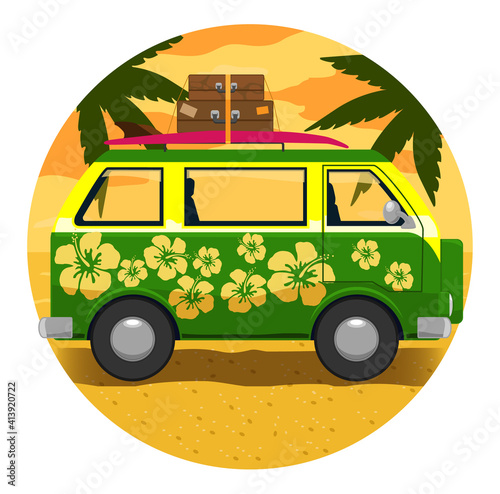 Green van vector illustration, vector  car icon