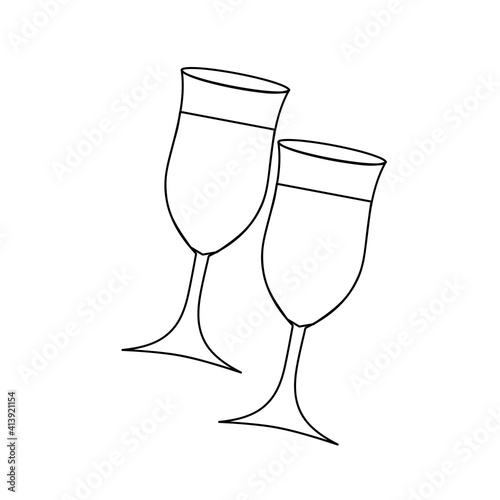 champagne glasses hand draw icon isolated on white background. Vector