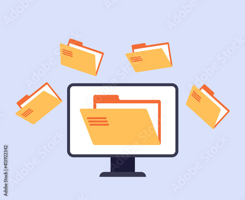 Screen monitor file organization concept. Vector graphic design abstract illustration
