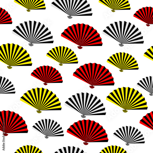 Fan Pattern Seamless Bright. Background For Theater Scene Decoration. Wallpaper For Decorating Gift Wrapping, Banner, Postcards. Fan Theater Japanese Painting. 
