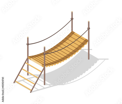 Isometric playground concept for outdoor family pastime. Playful kindergarten. Colored 3d isometric kids object or gaming complexes element