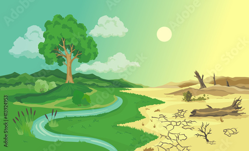 Fotografija Climate change desertification illustration