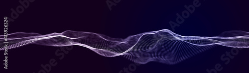 Abstract neon wave background in purple and blue tones. Visualization of computer virtual reality.3D rendering.
