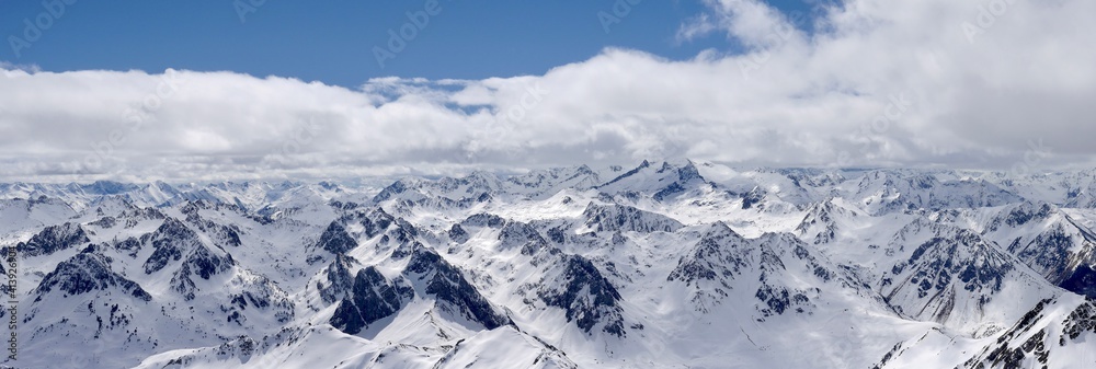 Vue from the Pic du Midi de Bigorre (Pic du Midi) mountain in French Pyrenees, France