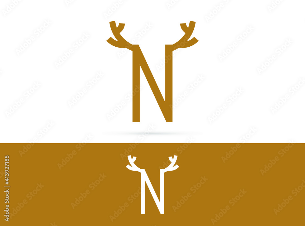 Letter N deer logo design. Vector combination of animals and letter Letter N deer logo design. Vector combination of animals and letter
