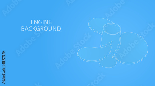 3d scheme drawing of a motor boat propeller on a blue background. Isometric vector illustration.