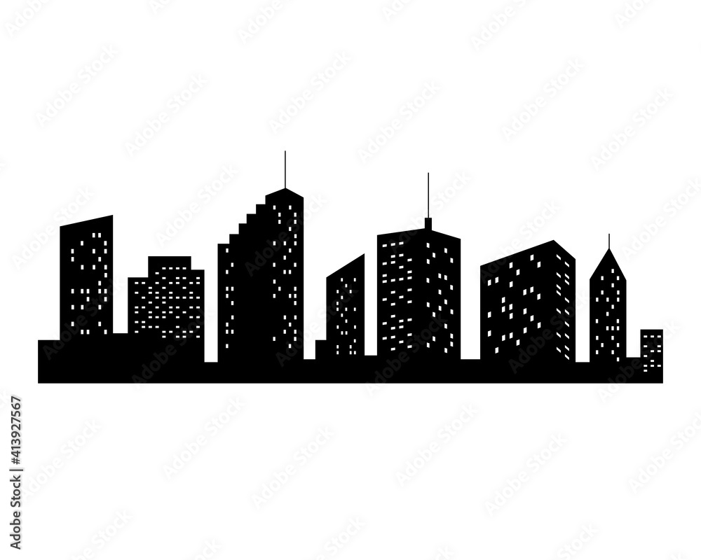 Cities Silhouette. Black City Icon on white Background