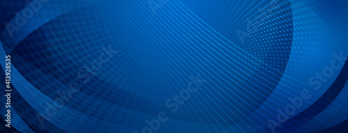 Abstract background made of curves and halftone dots in blue colors