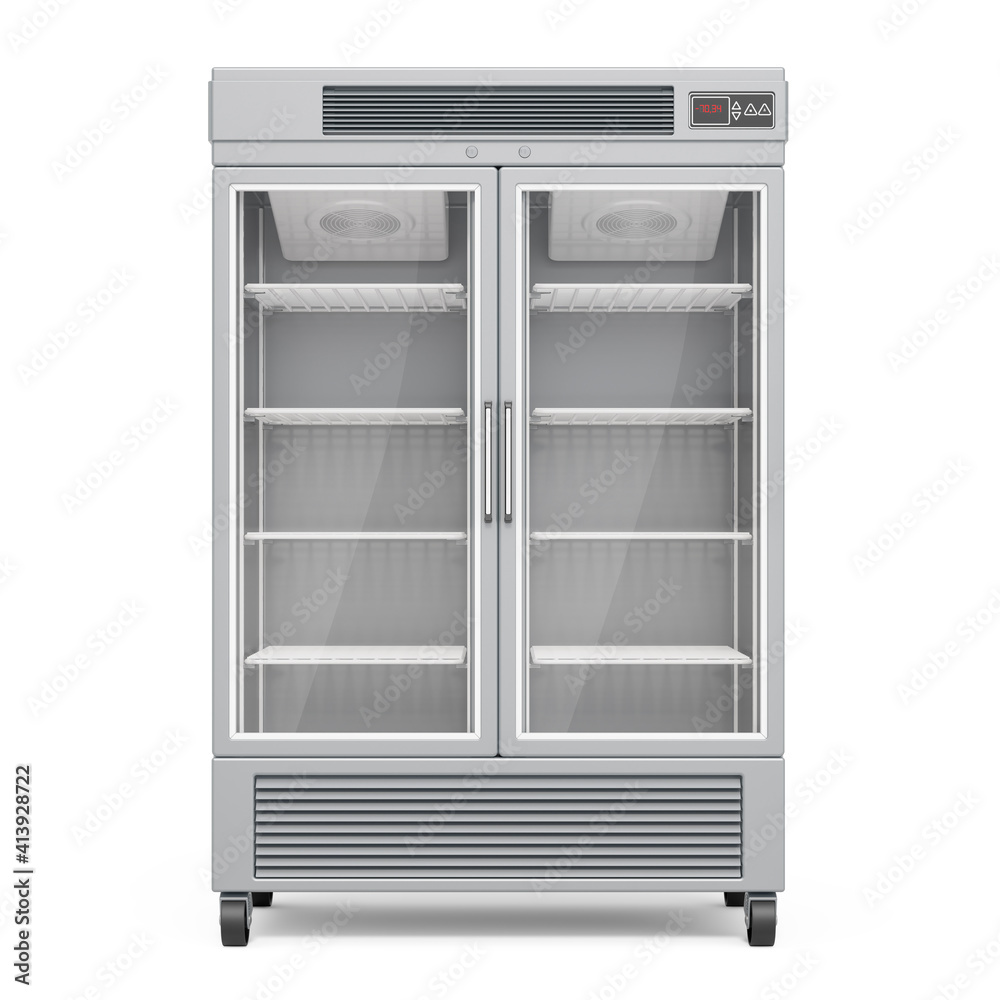 Vaccine refrigerator, empty, front view.3D rendering Vaccine refrigerator, empty, front view.3D rendering
