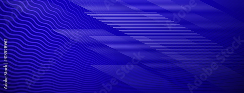Abstract background of straight and wavy intersecting lines in blue colors