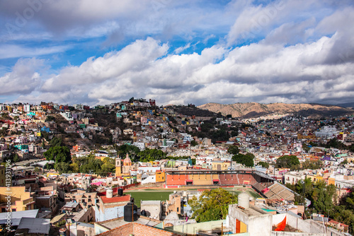 Stunning view over Guanajuato City and baseball stadium, Guanajuato State, Mexico © raquelm.