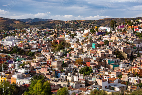 Stunning view over Guanajuato City and baseball stadium, Guanajuato State, Mexico