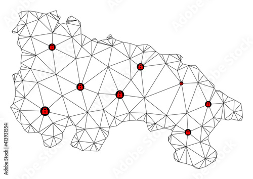 Polygonal mesh lockdown map of La Rioja Spanish Province. Abstract mesh lines and locks form map of La Rioja Spanish Province.