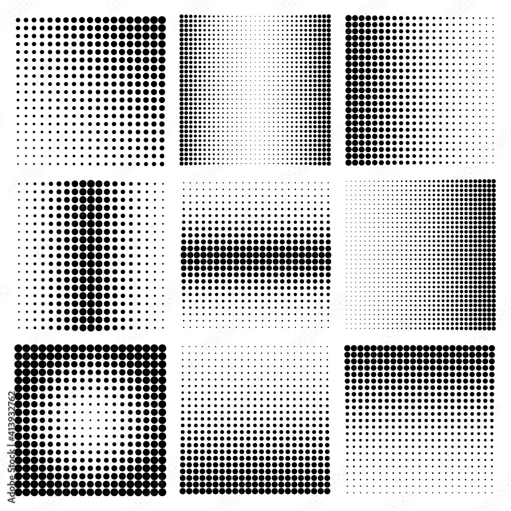 Halftone design elements with black dots isolated on white background. Comic dotted pattern.Vector illustration. Halftone design elements with black dots isolated on white background. Comic dotted pattern.Vector illustration.