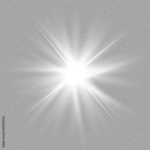 Glow white light effect set, lens flare, explosion, glitter, line, sun flash, spark and stars. Abstract special effect element design.