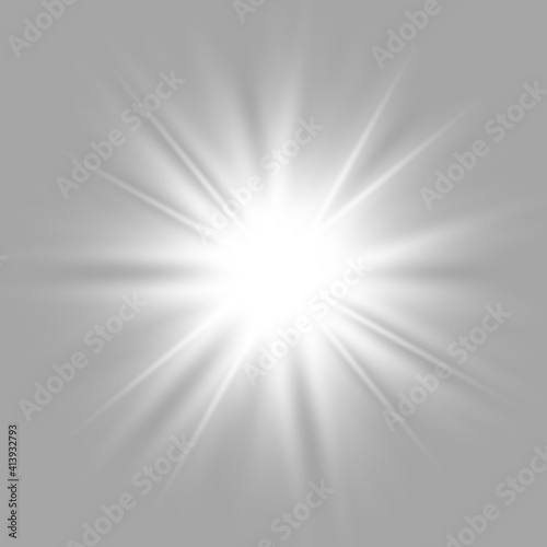 Glow white light effect set, lens flare, explosion, glitter, line, sun flash, spark and stars. Abstract special effect element design.