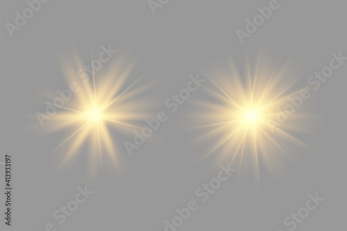 Glowing Light Star with Sparkles. Golden Light effect. Vector illustration